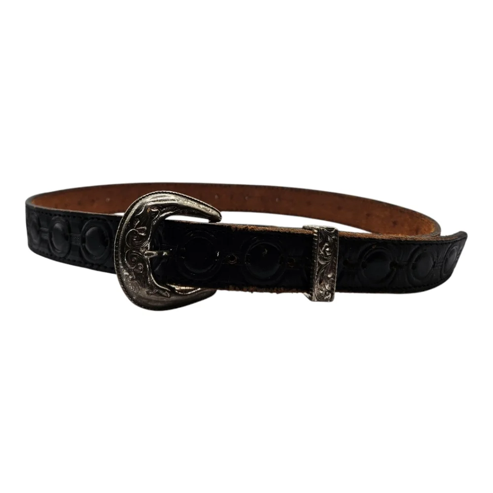 Tex Tan Leather Belt Brown Silver Buckle Size 30 Embossed Circle Size 30